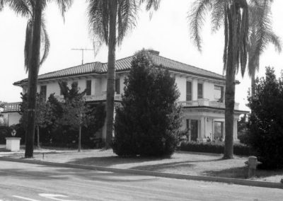 This is an exterior shot of the former Veterans Home (419 East Las Palmas) in 1978. Constructed in 1926, the large, two-story dwelling was the last home built on land held by the Bastanchury Family. The Veterans Home housed 25 to 40 single G.I.s, each paying $50 a month. New paint was added to the kitchen, pantry, and back porch and improvements were made to the garage and grounds, which included a tennis court. The Board of Trustees hired a couple to oversee the unmarried veterans, but the men themselves formed a committee to deal with everyday activities. A history of World War II veteran housing in Fullerton will be found in the November 2012 issue of the Fullerton Heritage Newsletter.