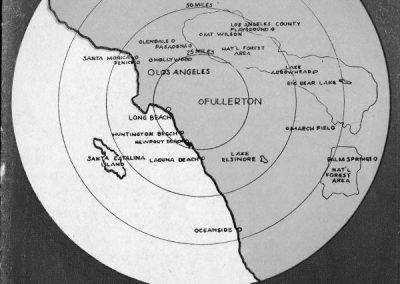 Like other college and universities after the World War II, Fullerton Junior College hoped to generate much needed income by attracting veterans to the campus. The campus published this brochure in 1944, which included an application for admission, and distributed it throughout Southern California. Competition for veterans using the G.I. Bill was fierce. The Veterans Administration paid the cost of tuition, books, supplies, and student body fees. Upon application, enlisted men were also allowed up to a maximum of six units for military service. Those without a high school diploma could enroll in the college, then complete required courses at Fullerton Union High School. To attract married veterans, FJC also stressed courses (e.g., home economics, child care) that would appeal to young wives and mothers.