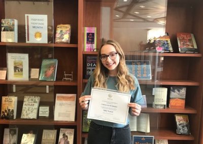1st Place: “Life Lessons in Literature” by Carolyn Petersen, who wrote a compelling piece about real-life struggles addressed through John Greene’s Looking for Alaska, won $200.