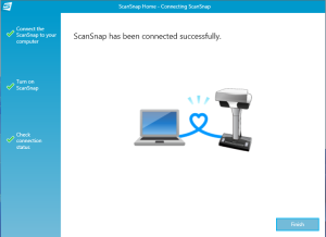 A menu showing the user the option to finish setting up the ScanSnap software installation.